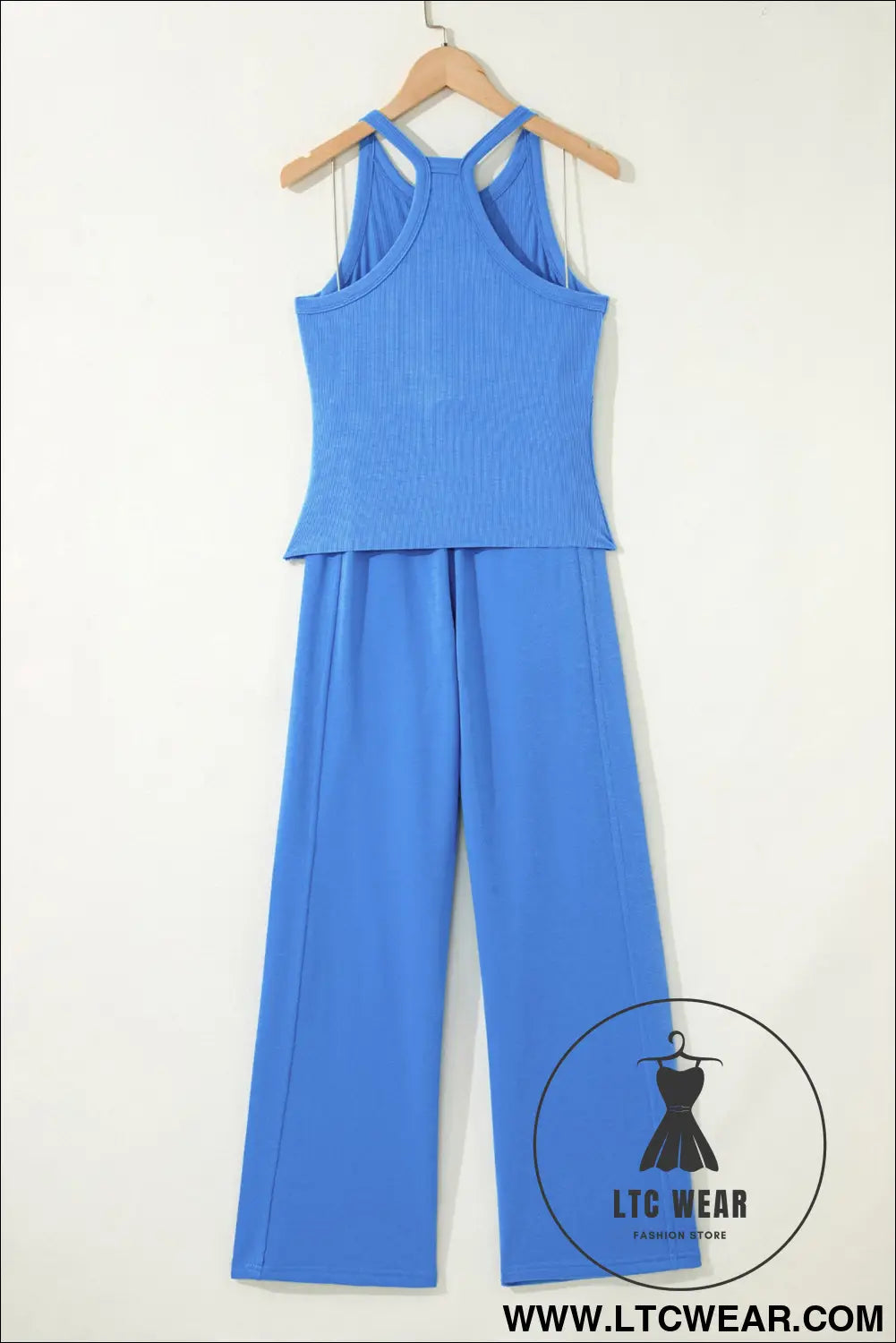 Sky Blue Slim Ribbed Tank Top and Sweatpants Set - L.T.C Wear Online Fashion Store