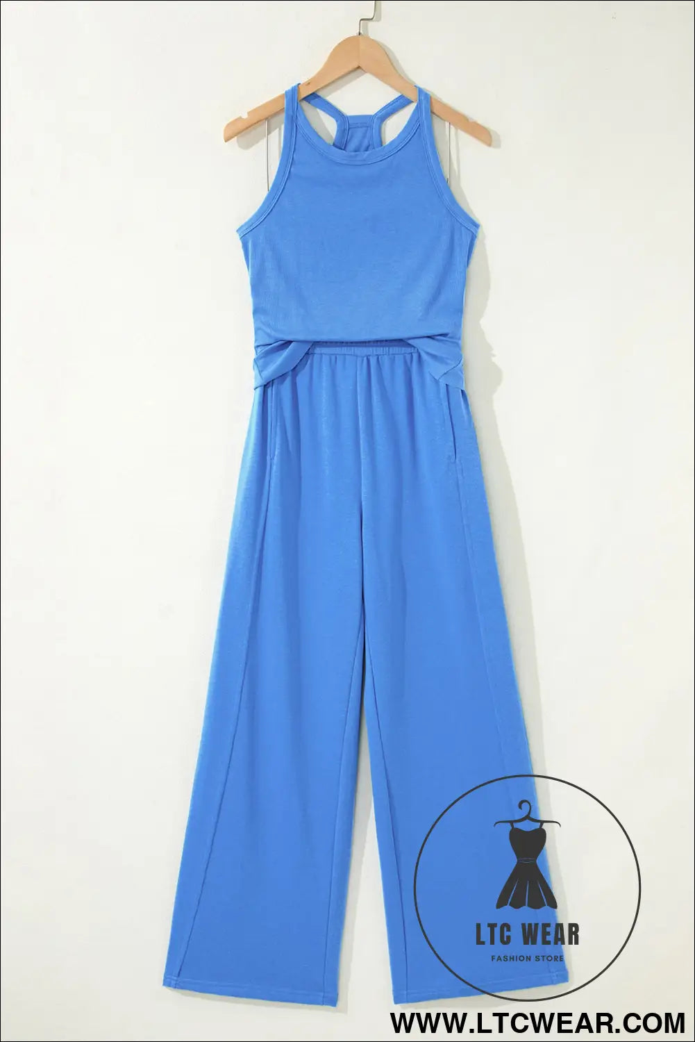 Sky Blue Slim Ribbed Tank Top and Sweatpants Set - L.T.C Wear Online Fashion Store