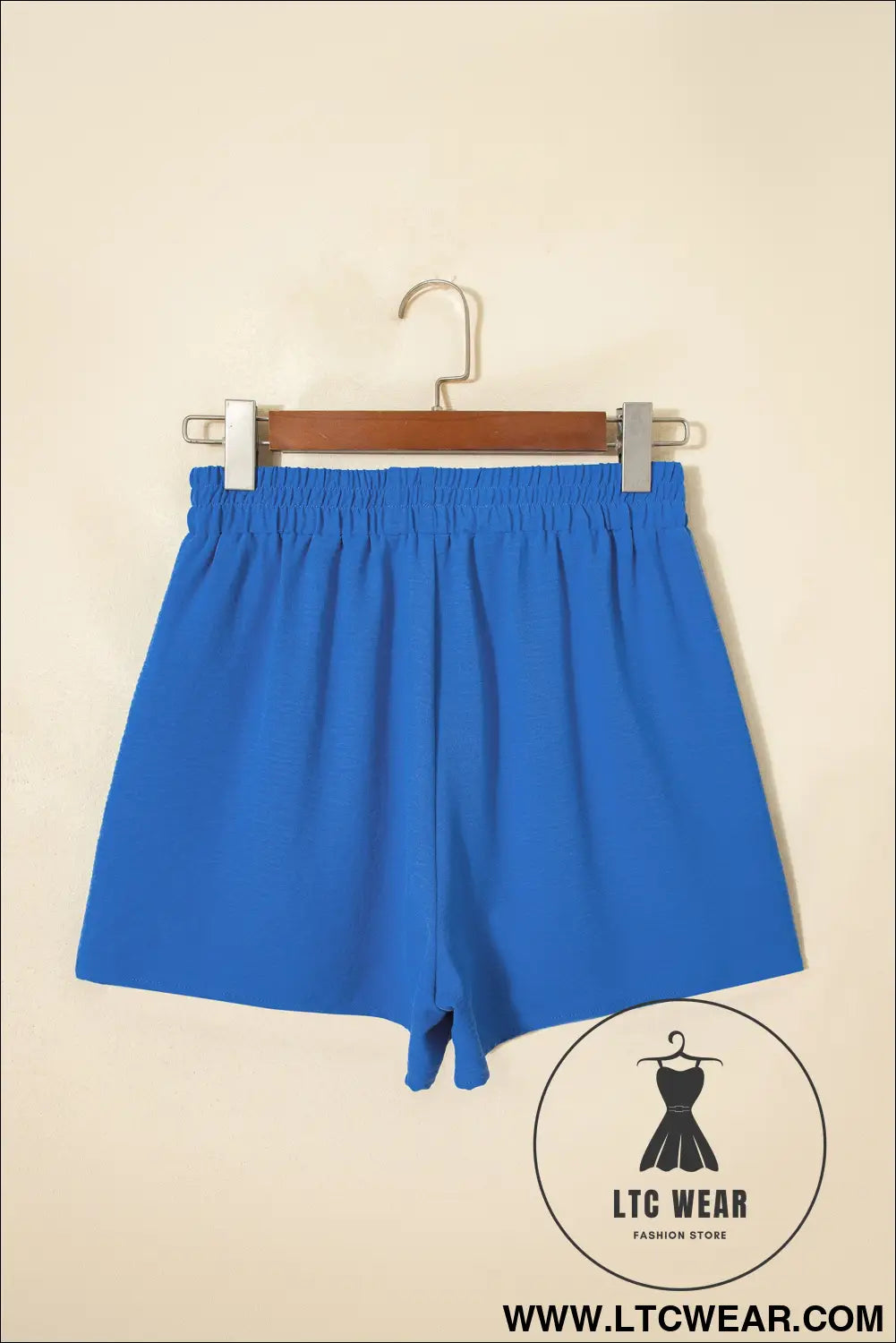 Sky blue solid color elastic waist casual skort - casual shorts