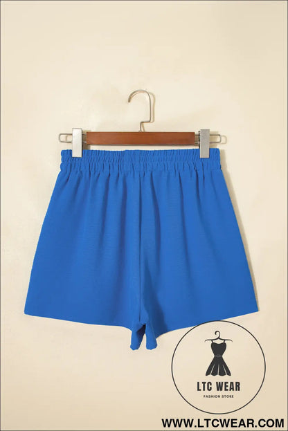 Sky blue solid color elastic waist casual skort - casual shorts