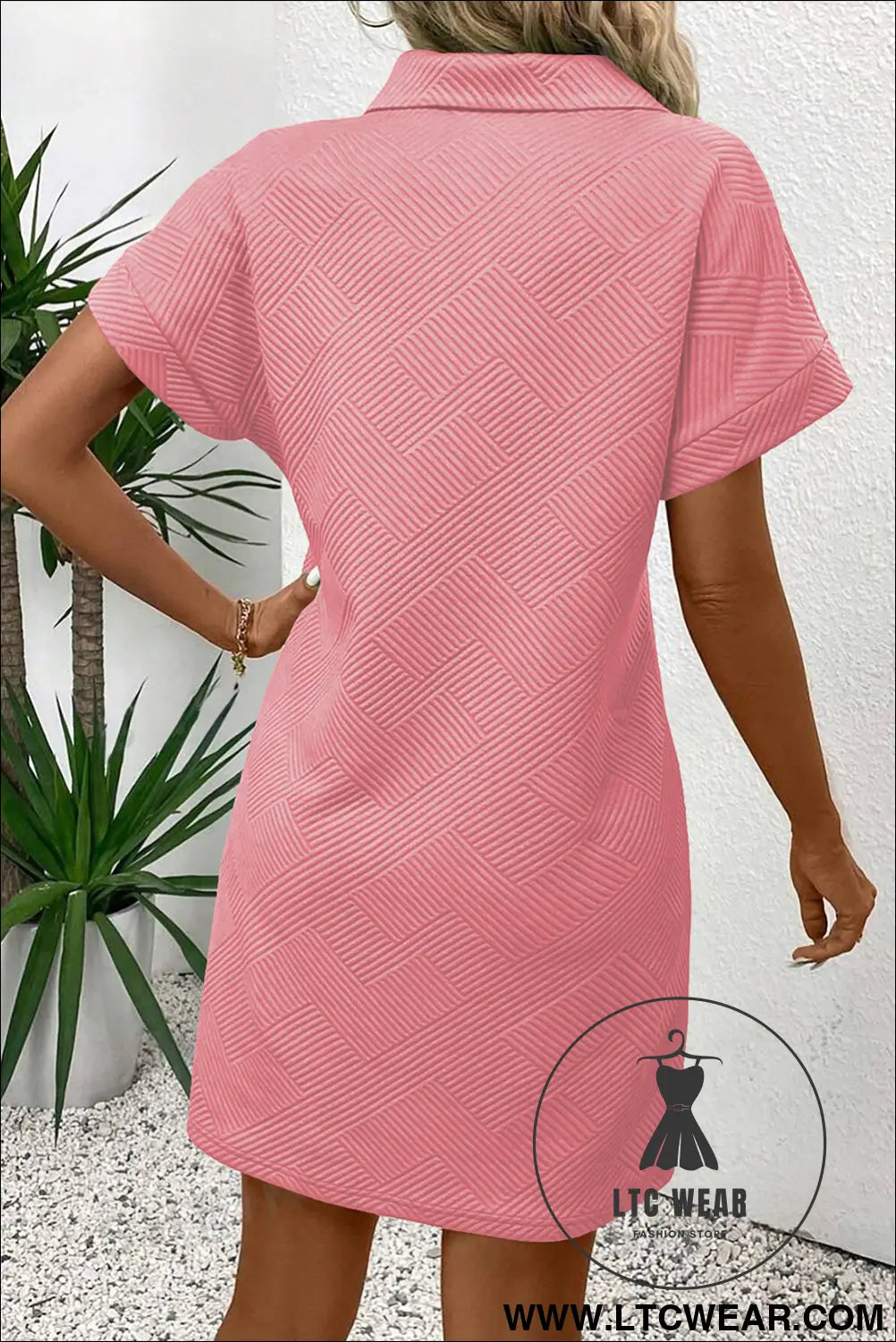 Sky blue solid color textured short sleeve a line mini dress - mini dresses