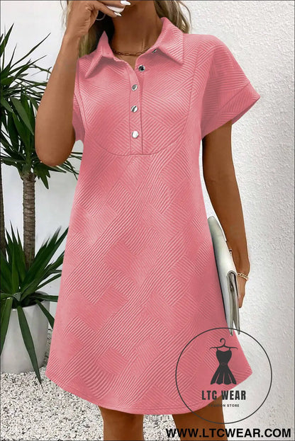 Sky blue solid color textured short sleeve a line mini dress - mini dresses