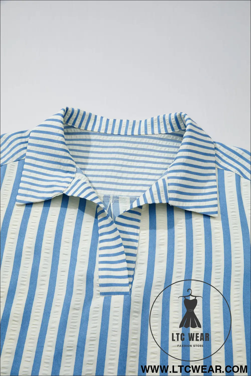 Sky Blue Stripe 3/4 Sleeve Collared Neck Blouse - L.T.C Wear Online Fashion Store