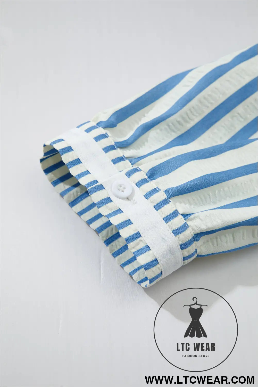 Sky Blue Stripe 3/4 Sleeve Collared Neck Blouse - L.T.C Wear Online Fashion Store
