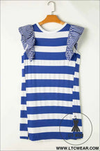 Sky Blue Stripe Ruffled Sleeve T-shirt Dress