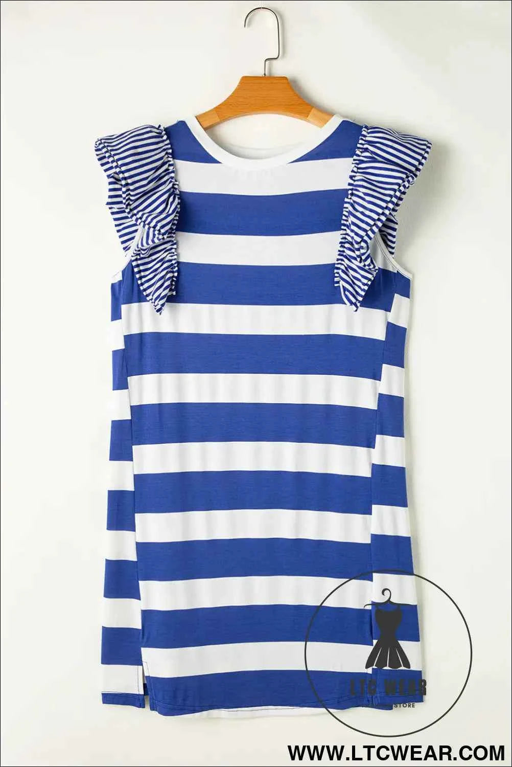 Sky Blue Stripe Ruffled Sleeve T-shirt Dress