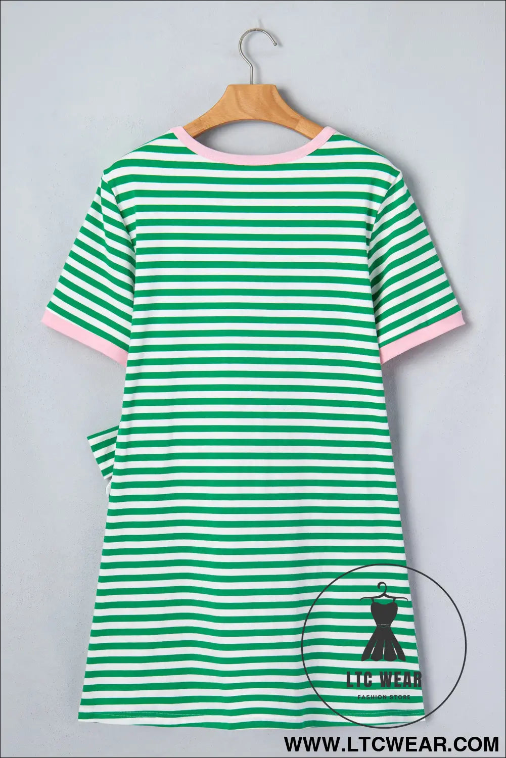 Sky Blue Stripe Nautical Tie Contrast Trim Round Neck T Shirt Mini Dress - L.T.C Wear Online Fashion Store