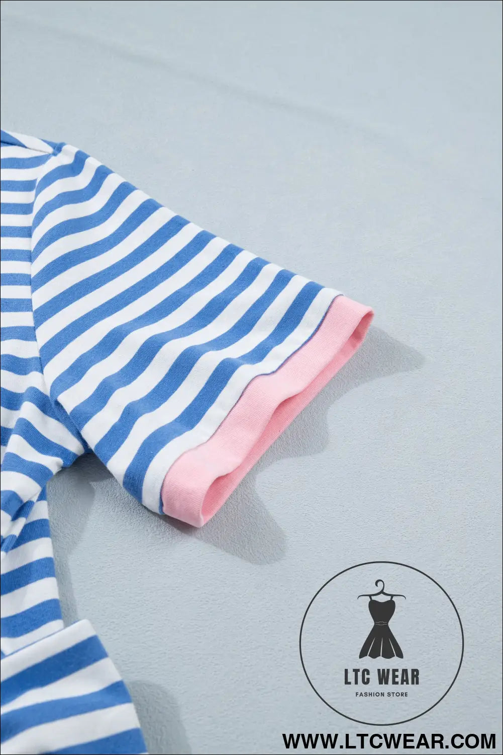 Sky Blue Stripe Nautical Tie Contrast Trim Round Neck T Shirt Mini Dress - L.T.C Wear Online Fashion Store