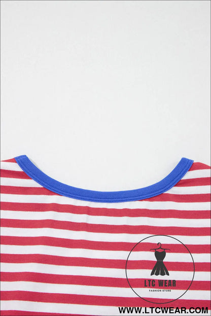 Sky Blue Stripe Nautical Tie Contrast Trim Round Neck T Shirt Mini Dress - L.T.C Wear Online Fashion Store