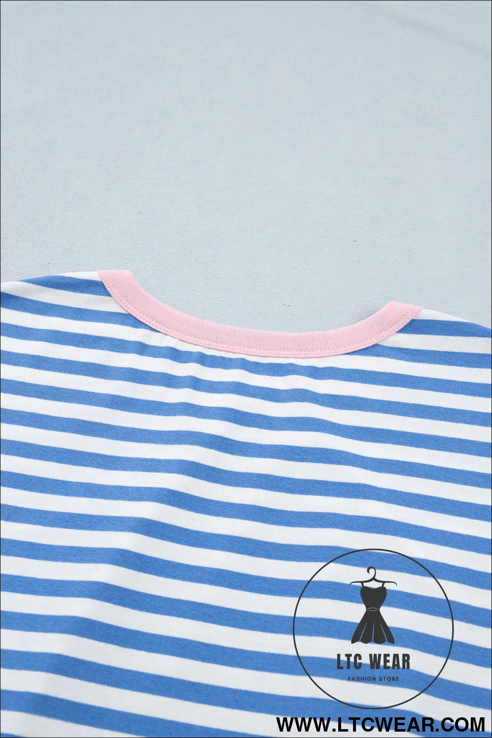 Sky Blue Stripe Nautical Tie Contrast Trim Round Neck T Shirt Mini Dress - L.T.C Wear Online Fashion Store