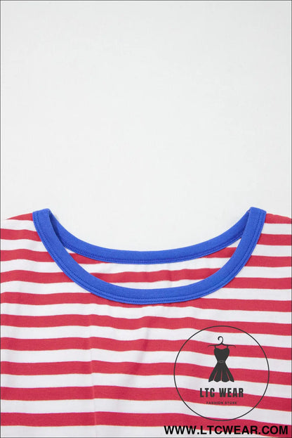 Sky Blue Stripe Nautical Tie Contrast Trim Round Neck T Shirt Mini Dress - L.T.C Wear Online Fashion Store