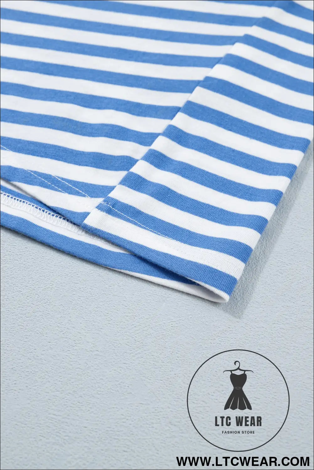 Sky Blue Stripe Nautical Tie Contrast Trim Round Neck T Shirt Mini Dress - L.T.C Wear Online Fashion Store