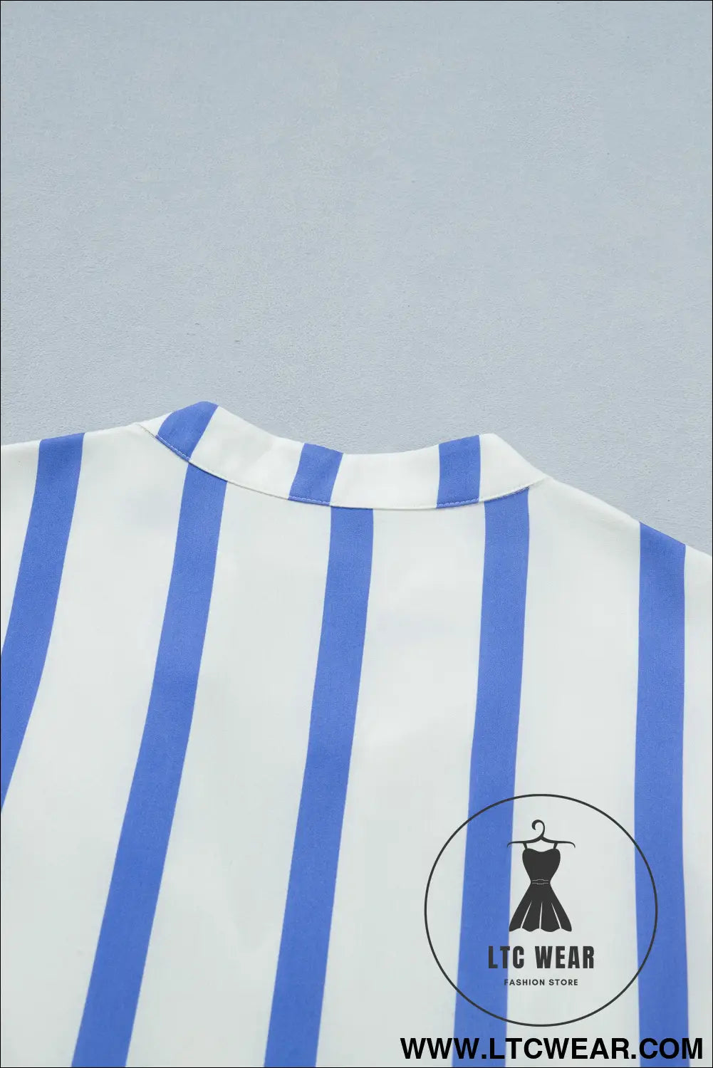 Sky blue stripe split v neck puff sleeve summer blouse - blouses & shirts