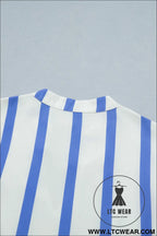 Sky blue stripe split v neck puff sleeve summer blouse - blouses & shirts