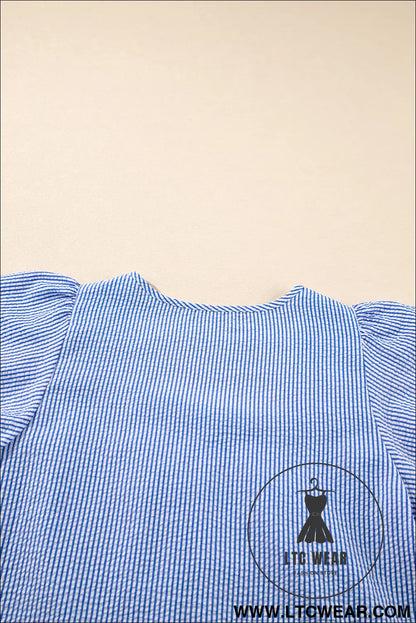 Sky Blue Striped Crochet Applique Boho Blouse - L.T.C Wear Online Fashion Store