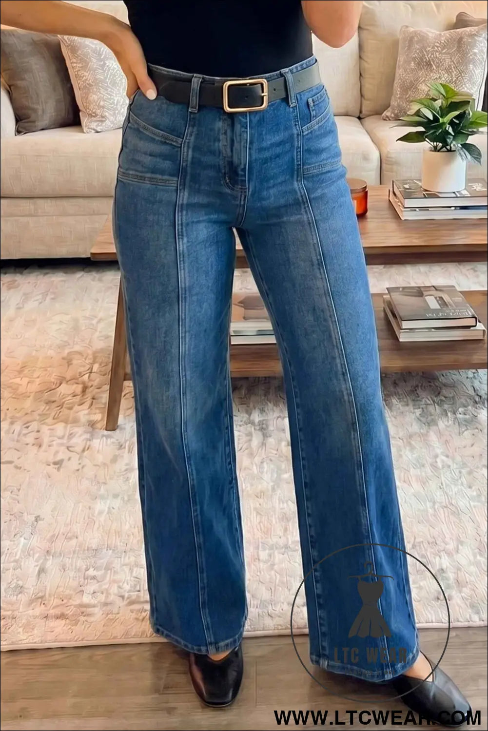 Sky Blue Tailored Seam Detail Womens Shift Jeans