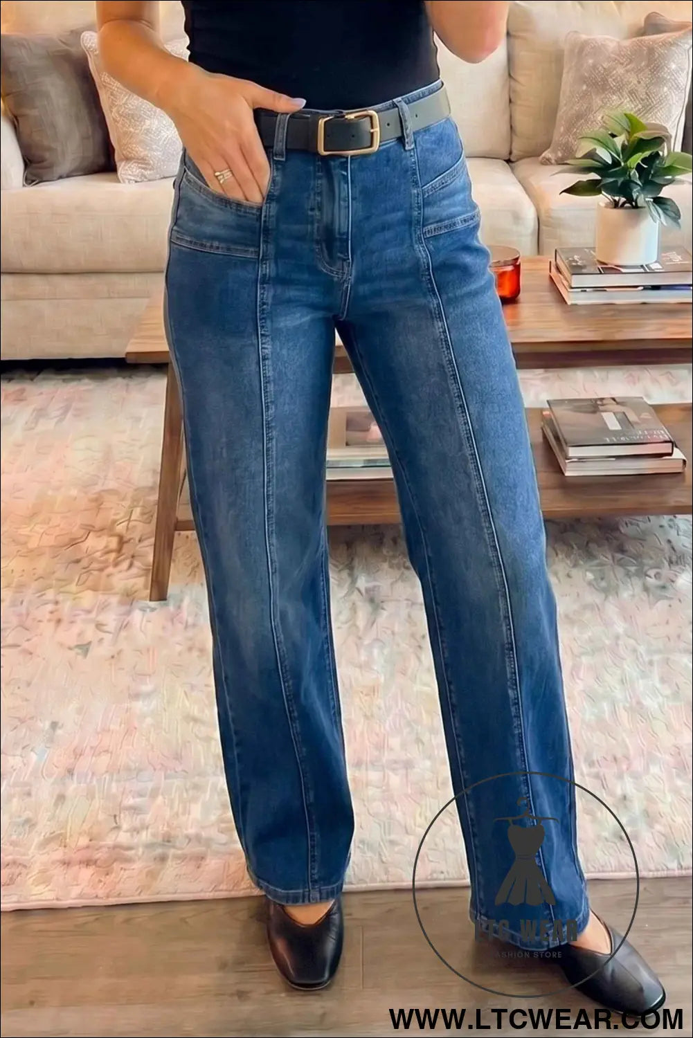 Sky Blue Tailored Seam Detail Womens Shift Jeans