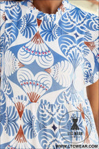 Sky Blue Tropical Botanic Print Flutter Sleeve Vacation Long Dress