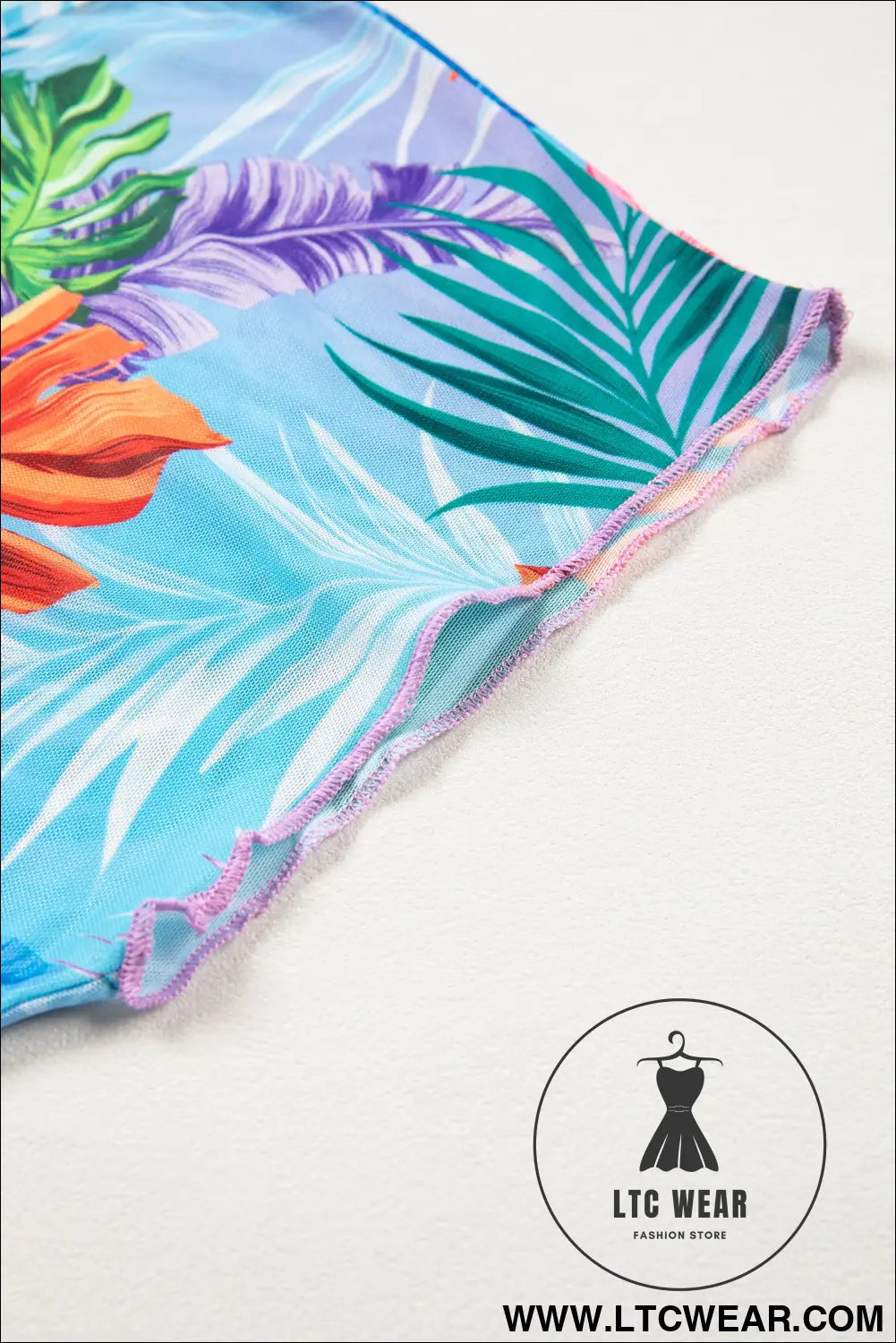 Sky Blue Tropical Print V Neck Semi Sheer Beach Cover Up Dress - L.T.C Wear Online Fashion Store