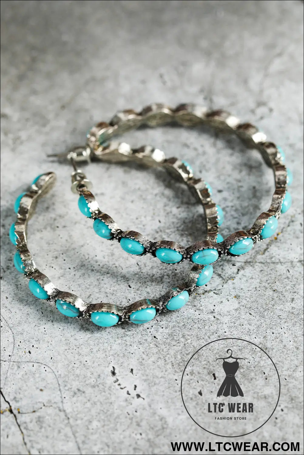 Sky Blue Turquoise Big Circle C-shaped Earrings - L.T.C Wear Online Fashion Store