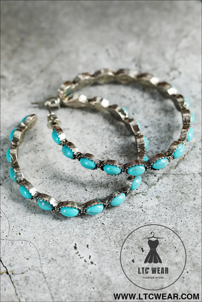 Sky Blue Turquoise Big Circle C-shaped Earrings - L.T.C Wear Online Fashion Store