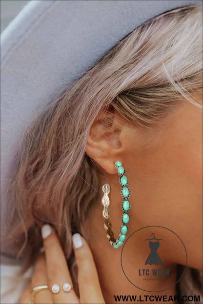 Sky Blue Turquoise Big Circle C-shaped Earrings