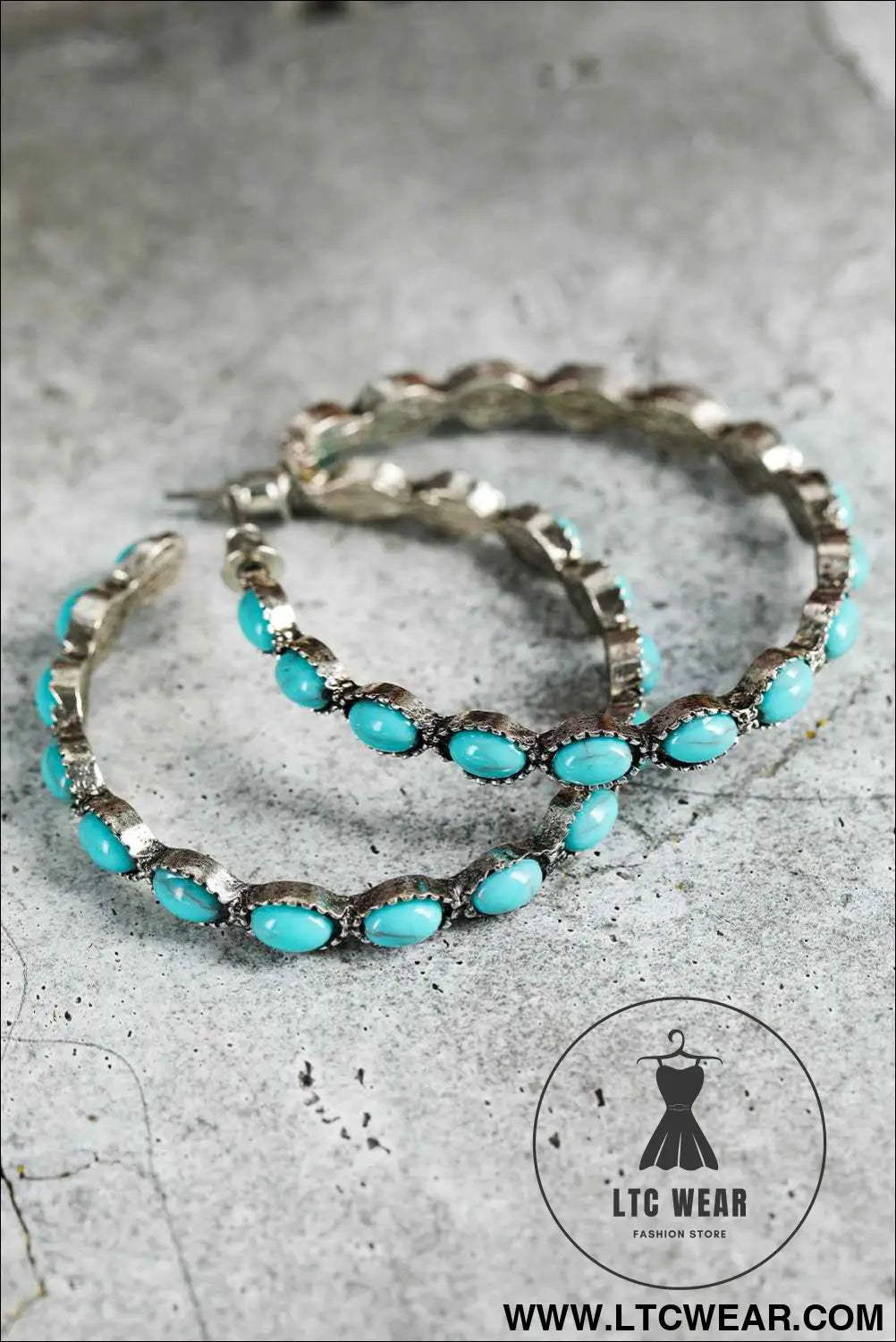 Sky Blue Turquoise Big Circle C-shaped Earrings