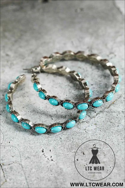Sky Blue Turquoise Big Circle C-shaped Earrings