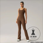 Sleek & stylish: women’s horn elastic yoga jumpsuit - coffee / s