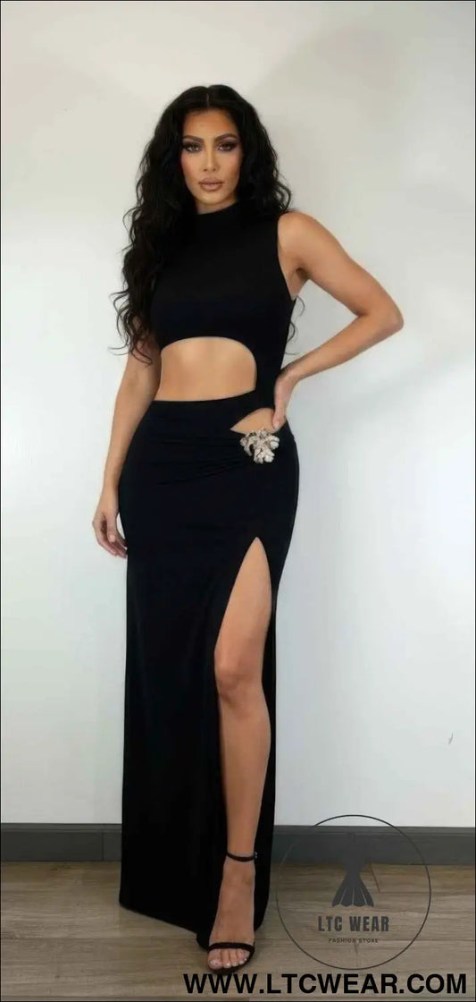 Sleeveless, High-neck Top Skirt Set