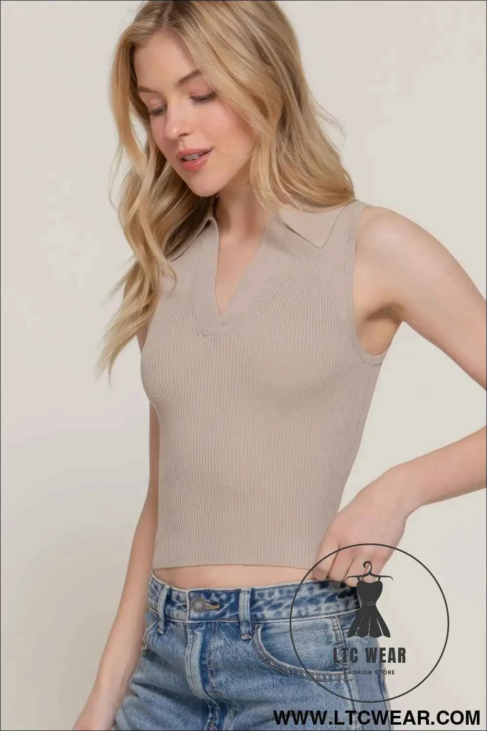 Sleeveless Polo Spring Sweater