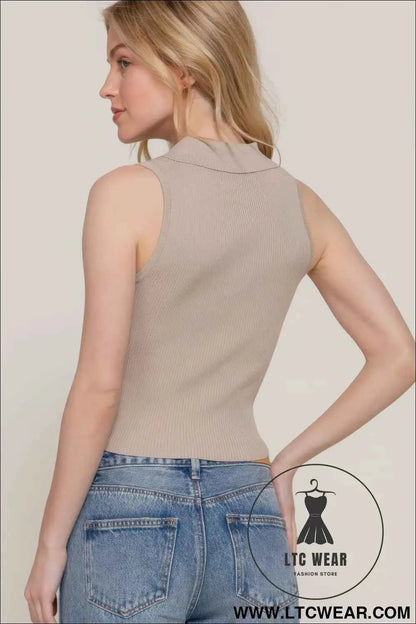 Sleeveless Polo Spring Sweater