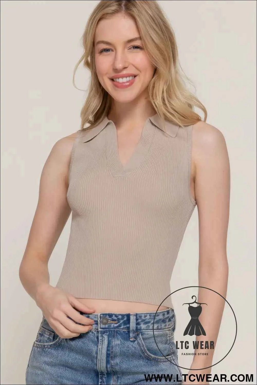 Sleeveless Polo Spring Sweater
