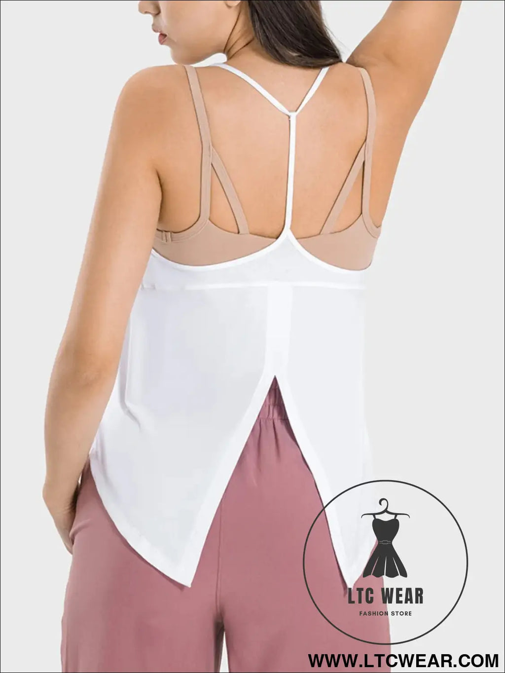 Slit scoop neck spaghetti strap active cami