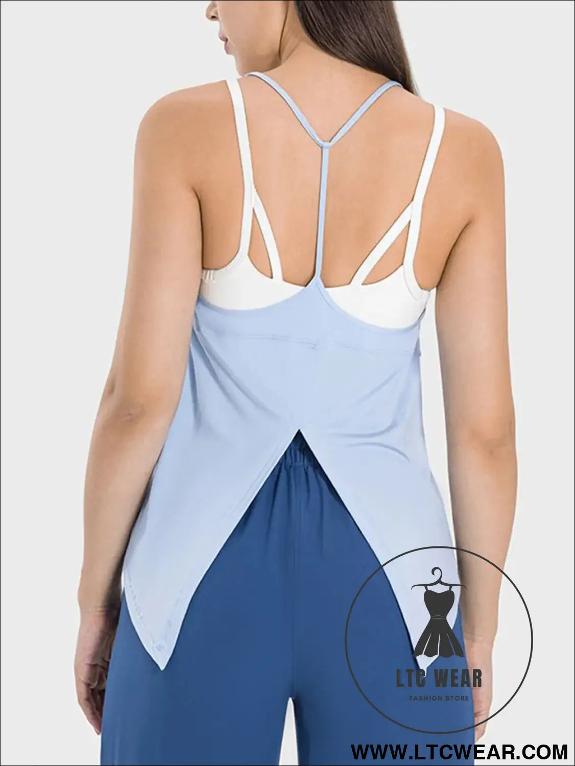Slit scoop neck spaghetti strap active cami