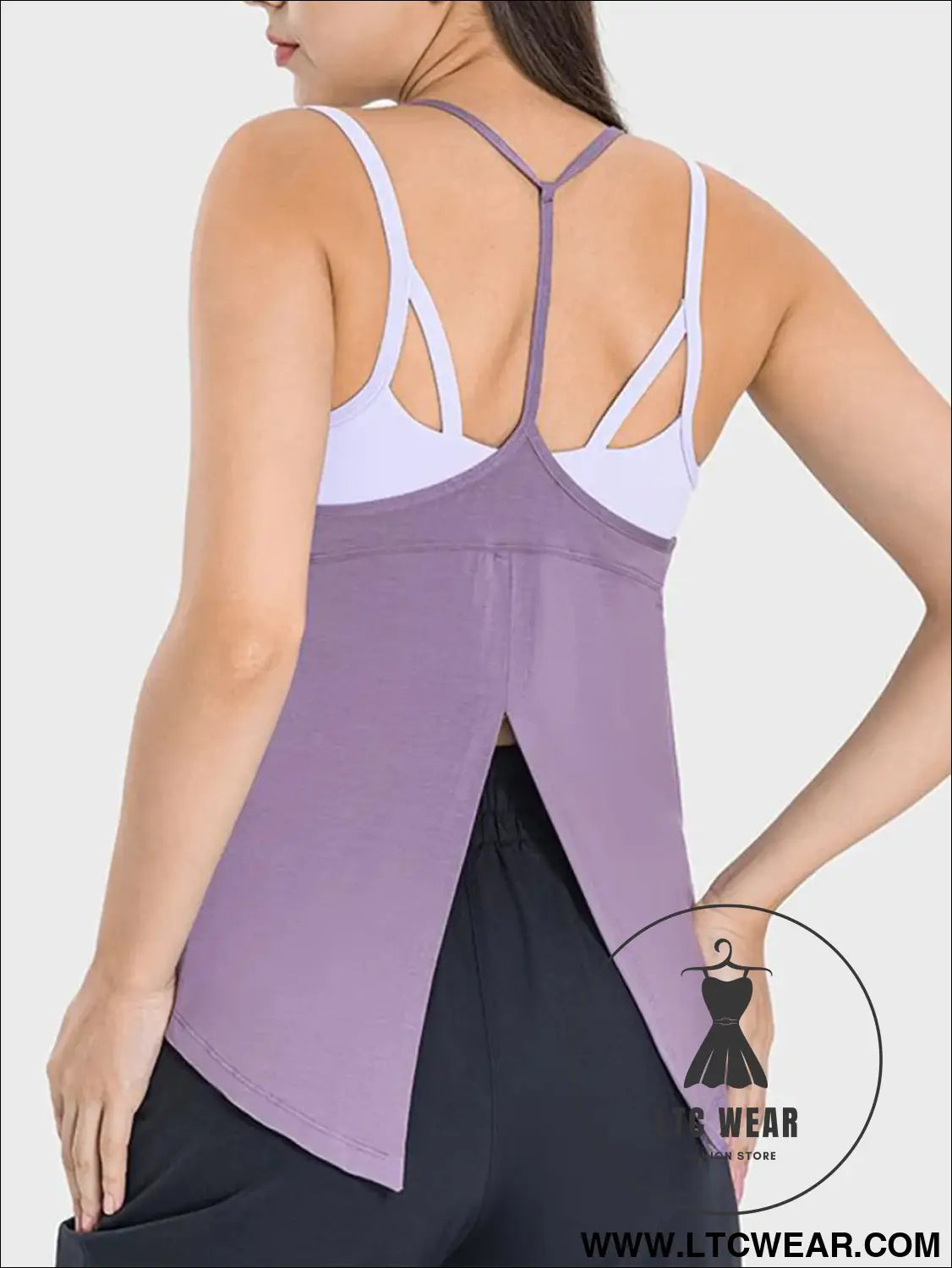 Slit scoop neck spaghetti strap active cami