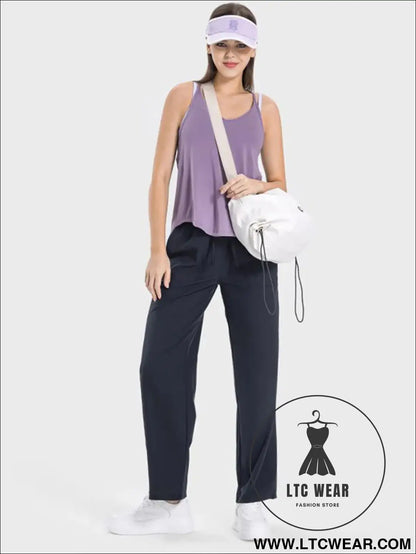 Slit scoop neck spaghetti strap active cami