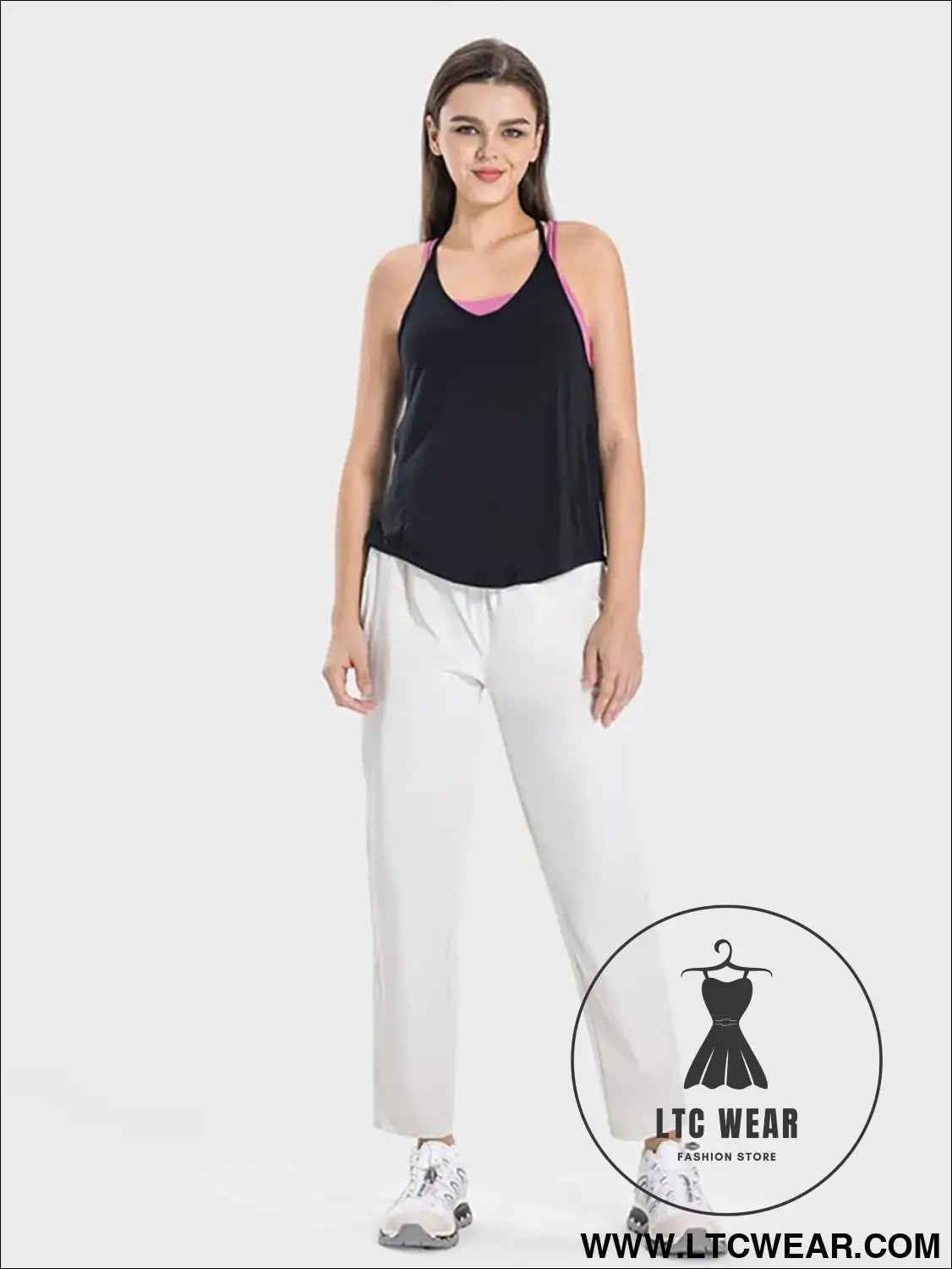 Slit scoop neck spaghetti strap active cami