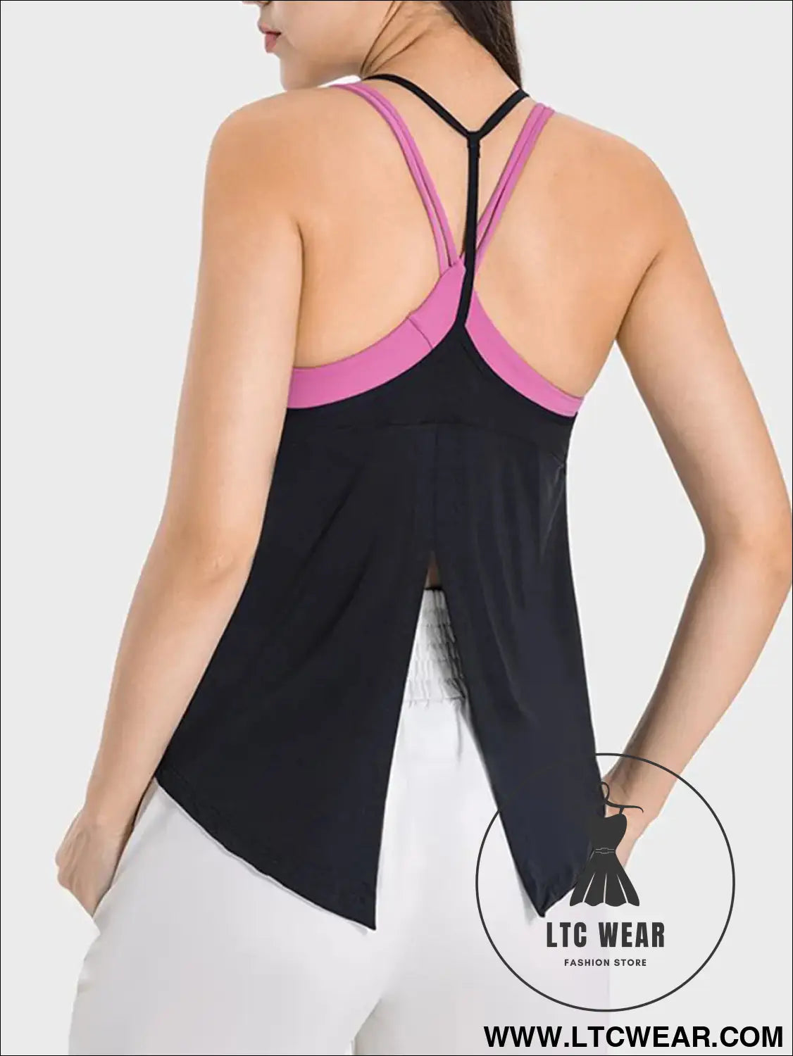 Slit scoop neck spaghetti strap active cami