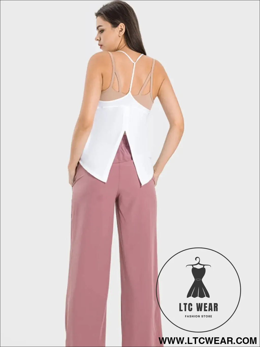 Slit scoop neck spaghetti strap active cami
