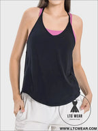 Slit scoop neck spaghetti strap active cami - black / 4