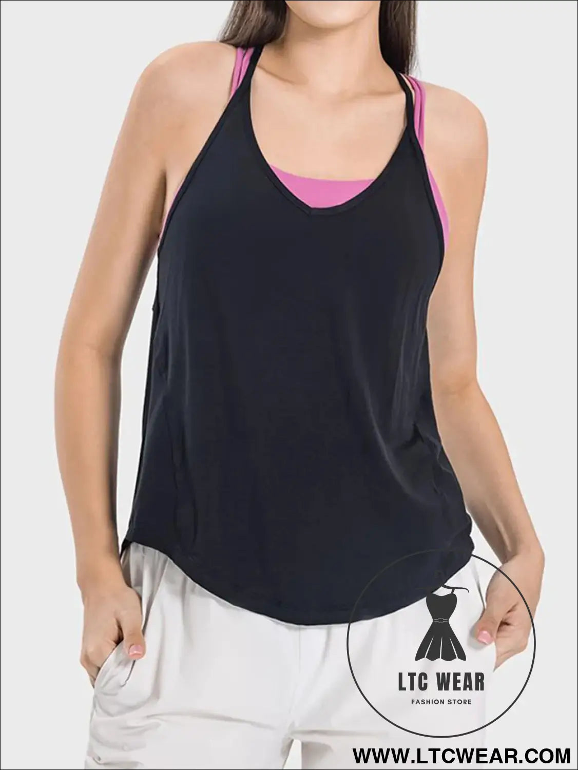 Slit scoop neck spaghetti strap active cami - black / 4