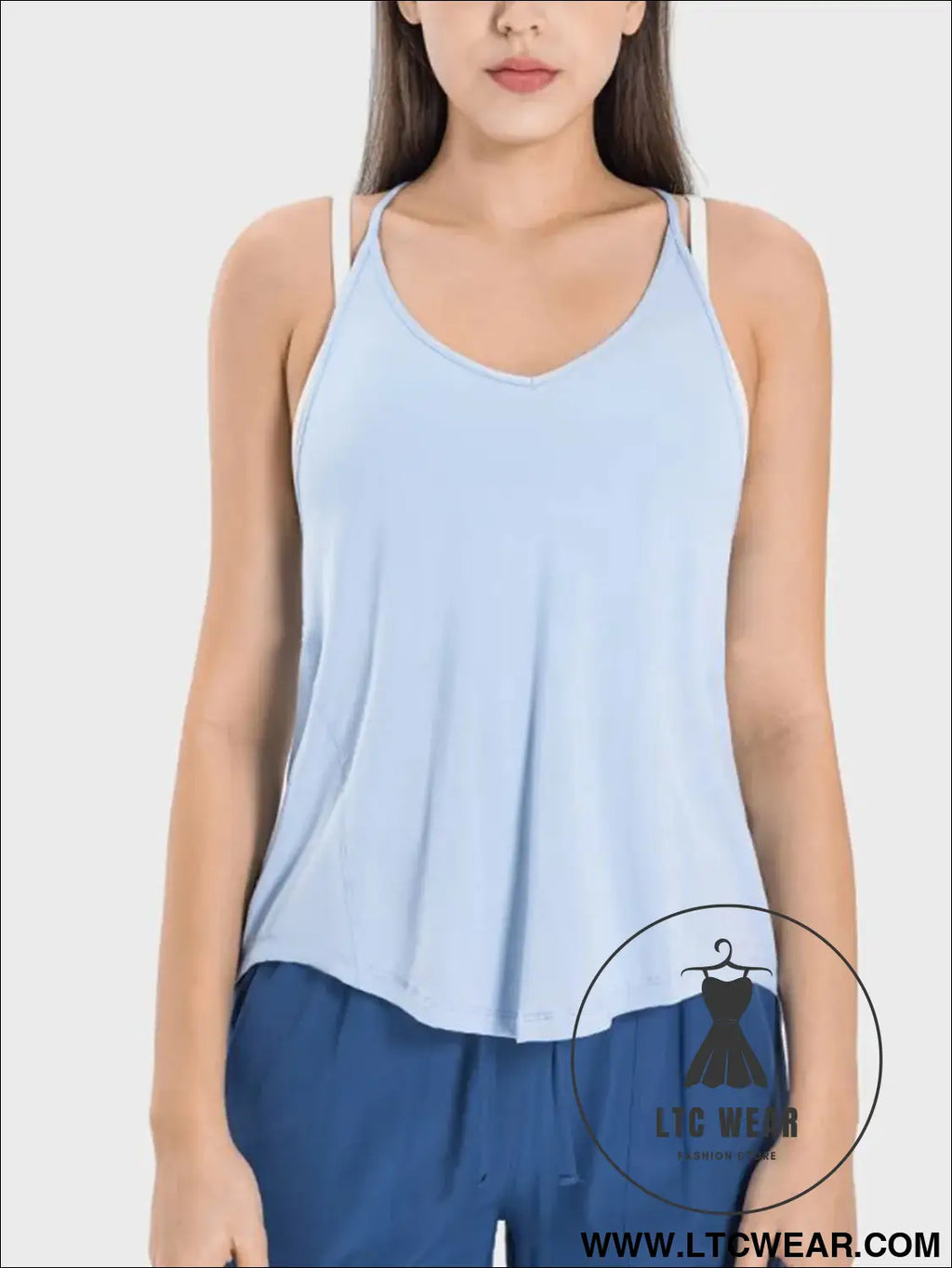 Slit scoop neck spaghetti strap active cami - light blue / 4