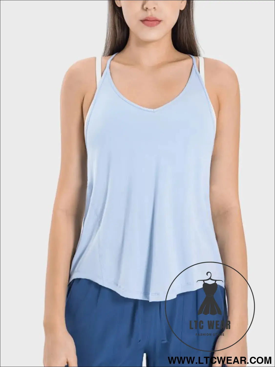 Slit scoop neck spaghetti strap active cami - light blue / 4