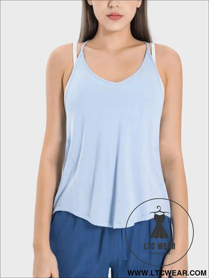Slit scoop neck spaghetti strap active cami - light blue / 4