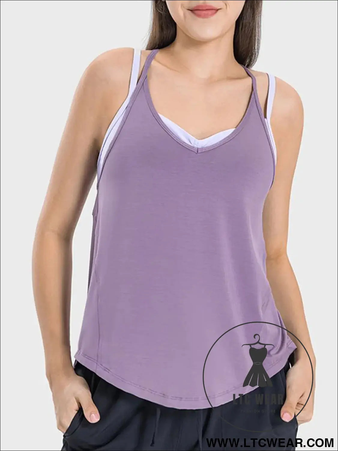 Slit scoop neck spaghetti strap active cami - lilac / 4
