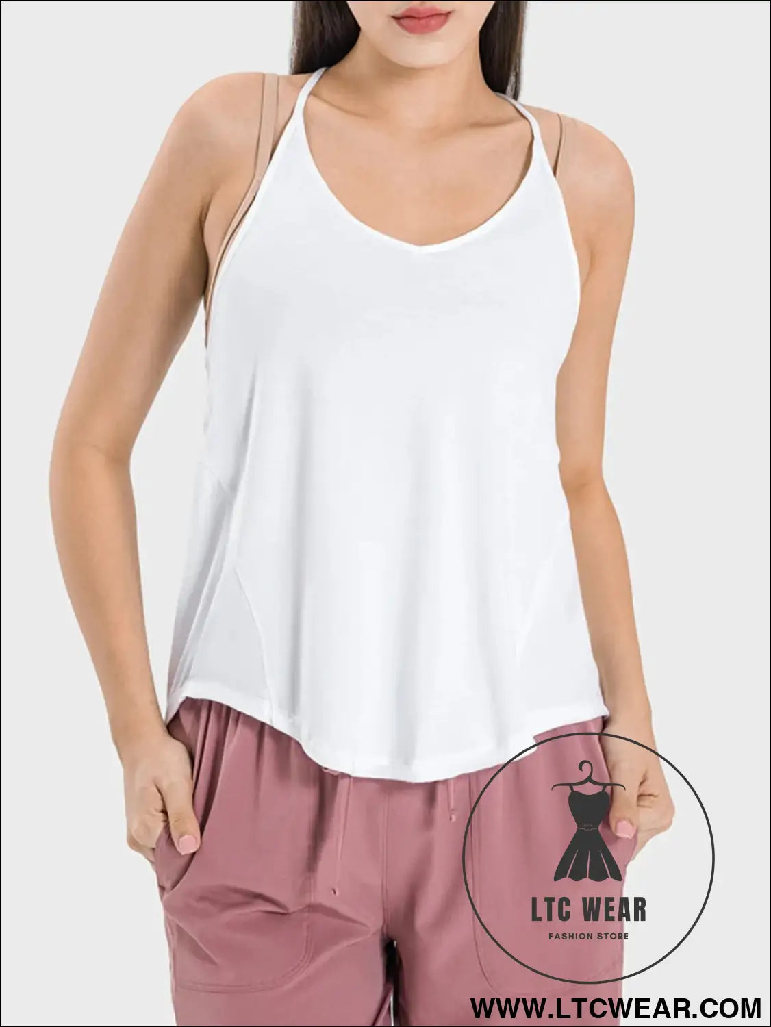 Slit scoop neck spaghetti strap active cami - white / 4