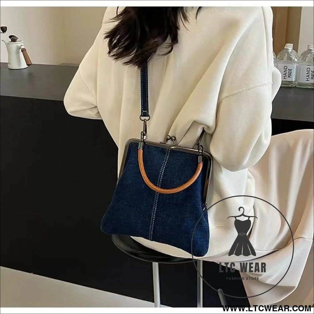 Small handbag women’s handbag handmade denim splicing hand-held crossbody bag single shoulder bag small shoulder bag
