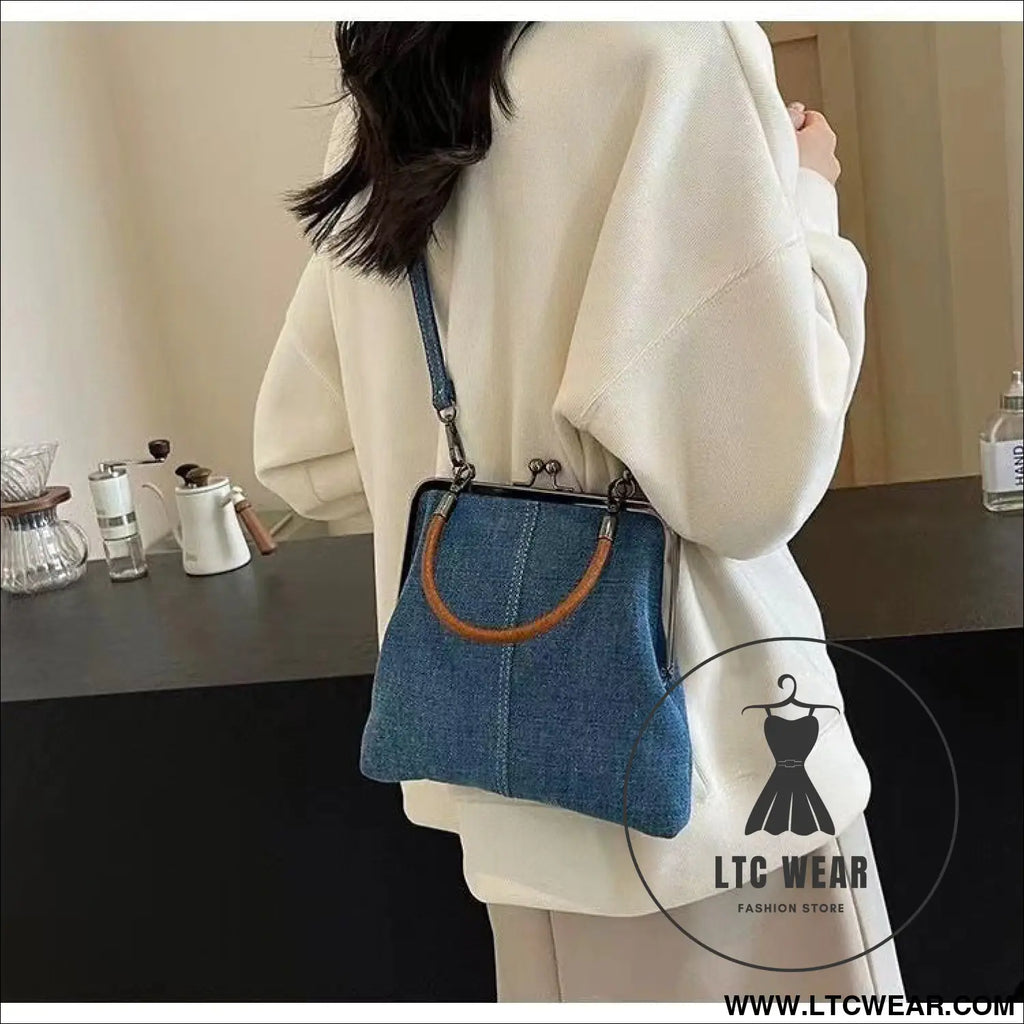 Small handbag women’s handbag handmade denim splicing hand-held crossbody bag single shoulder bag small shoulder bag