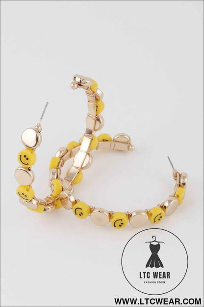 Smiley Face Charm Hoop Earrings